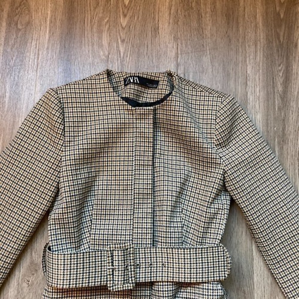 Zara Belted Houndstooth Frock Blazer Coat Size S NWOT - Picture 4 of 10